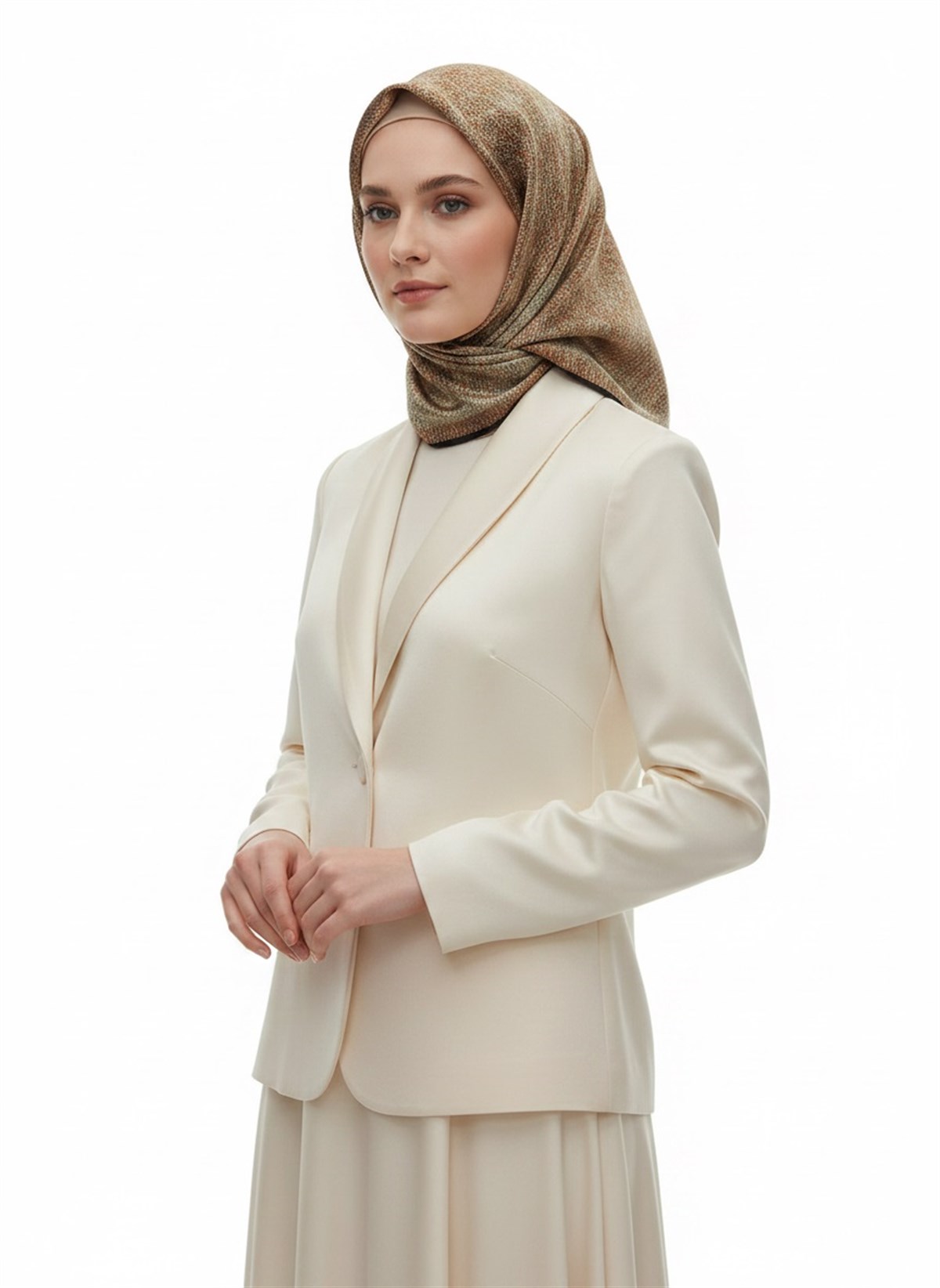 %100 Twill İpek Dokulu Desen Kahverengi - Fıstık Yeşili Renkli 90x90 Eşarp Kenar Dikiş Şekli El Dikişli