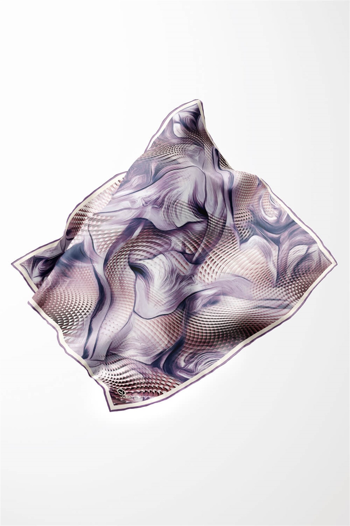 Twill Geometrik Ve Dalga Desenli Mor Renkli 90x90 Eşarp (İpek İçermez) Dikim Şekli : El Dikişi