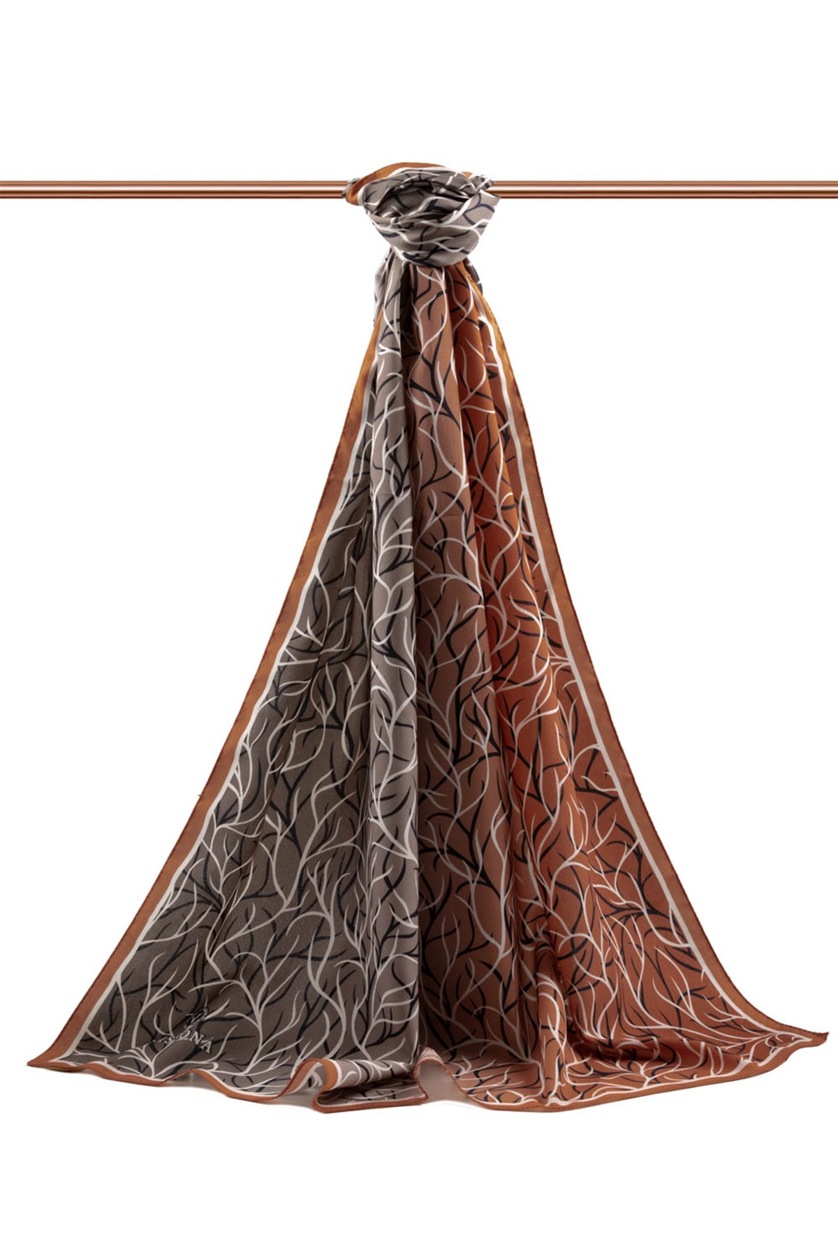 KREP GEOMETRİK DESENLİ BAKIR RENKLİ 75X195 KIRIŞMAZ ŞAL