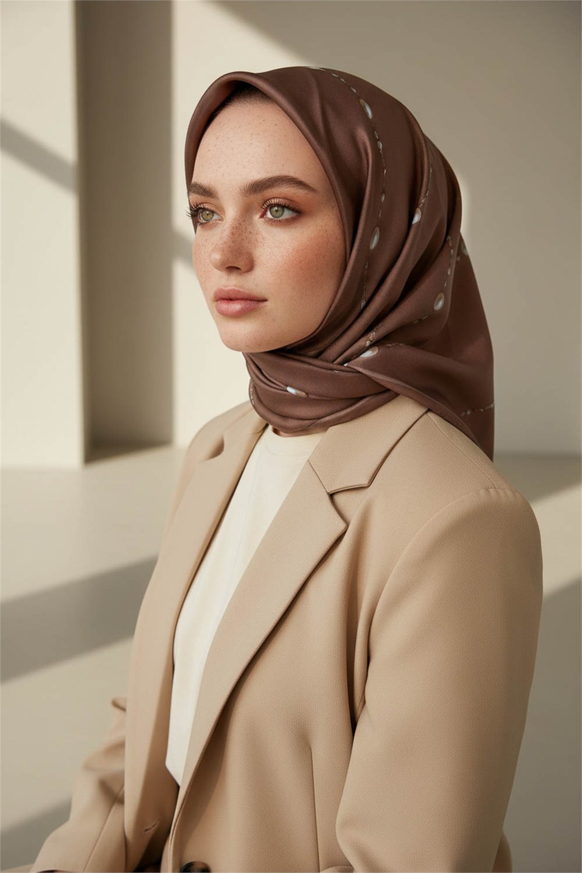 %100 Twill İpek İnci Desenli 90x90 Eşarp Dikim Şekli : El Dikişi