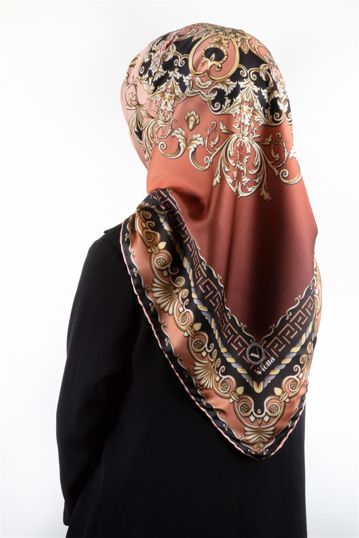 Twill Barok Desenli Taba Renkli 90x90 Eşarp (İpek İçermez) Dikim Şekli : El Dikişi