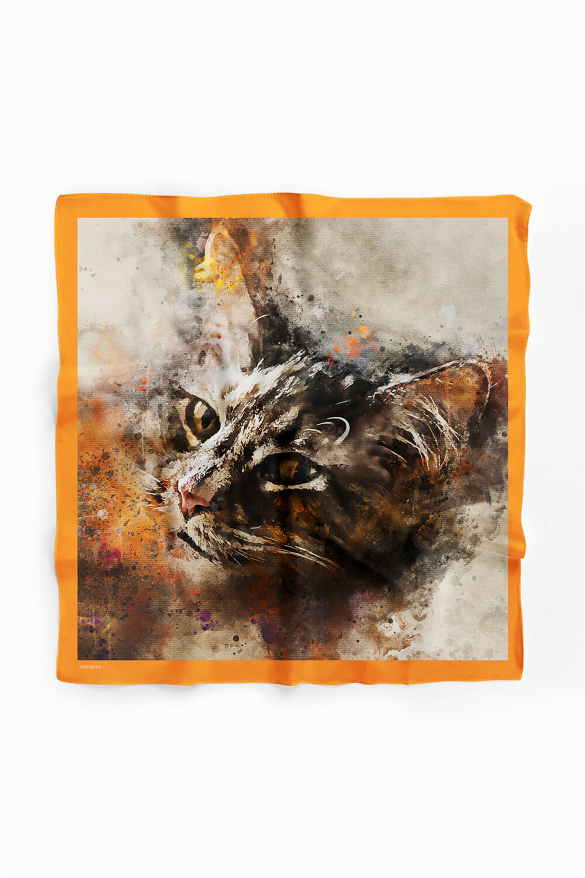 E21 Kadın Kedi Desenli Bandana 50x50 Gri DG0295-22