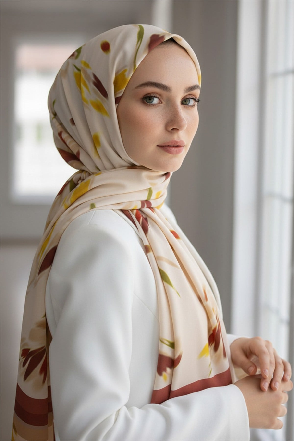 KREP LALE DESENLİ BORDO RENKLİ 75X195 KIRIŞMAZ ŞAL