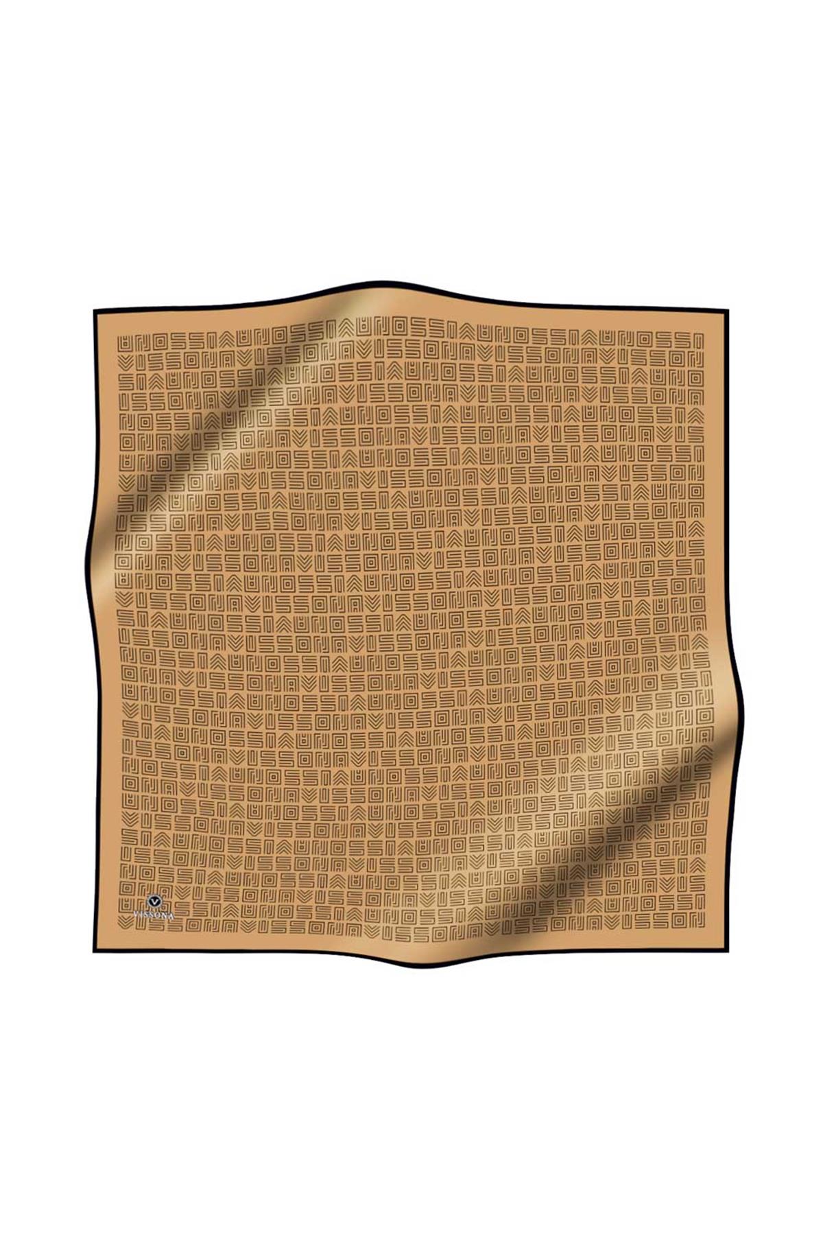 100% Twill İpek Etnik Motif Desenli Gold - Siyah Renkli 90x90 Dikim Şekli : El Dikişi Eşarp