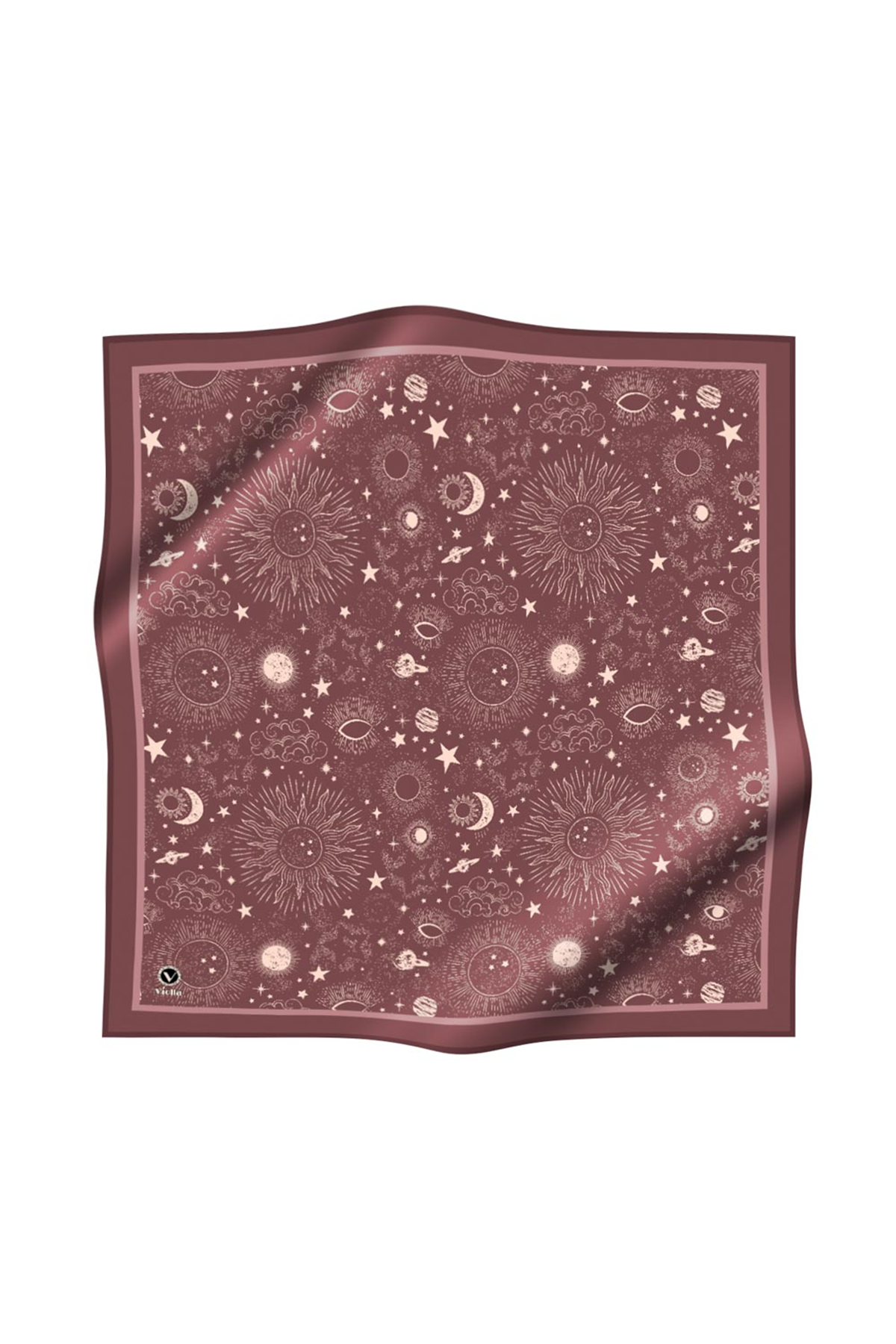 Twill Galaksi Desenli Gül Kurusu Renkli 90x90 Eşarp (İpek İçermez) Dikim Şekli : El Dikişi