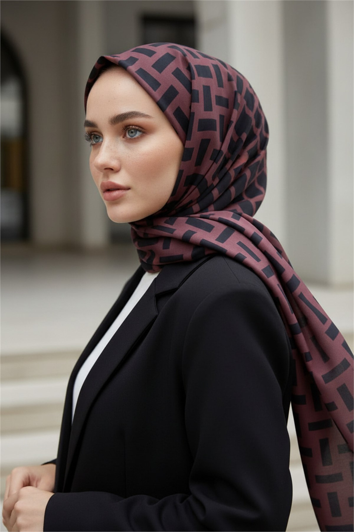 KREP KARELİ DESENLİ GÜL KURUSU RENKLİ 75X195 KIRIŞMAZ ŞAL