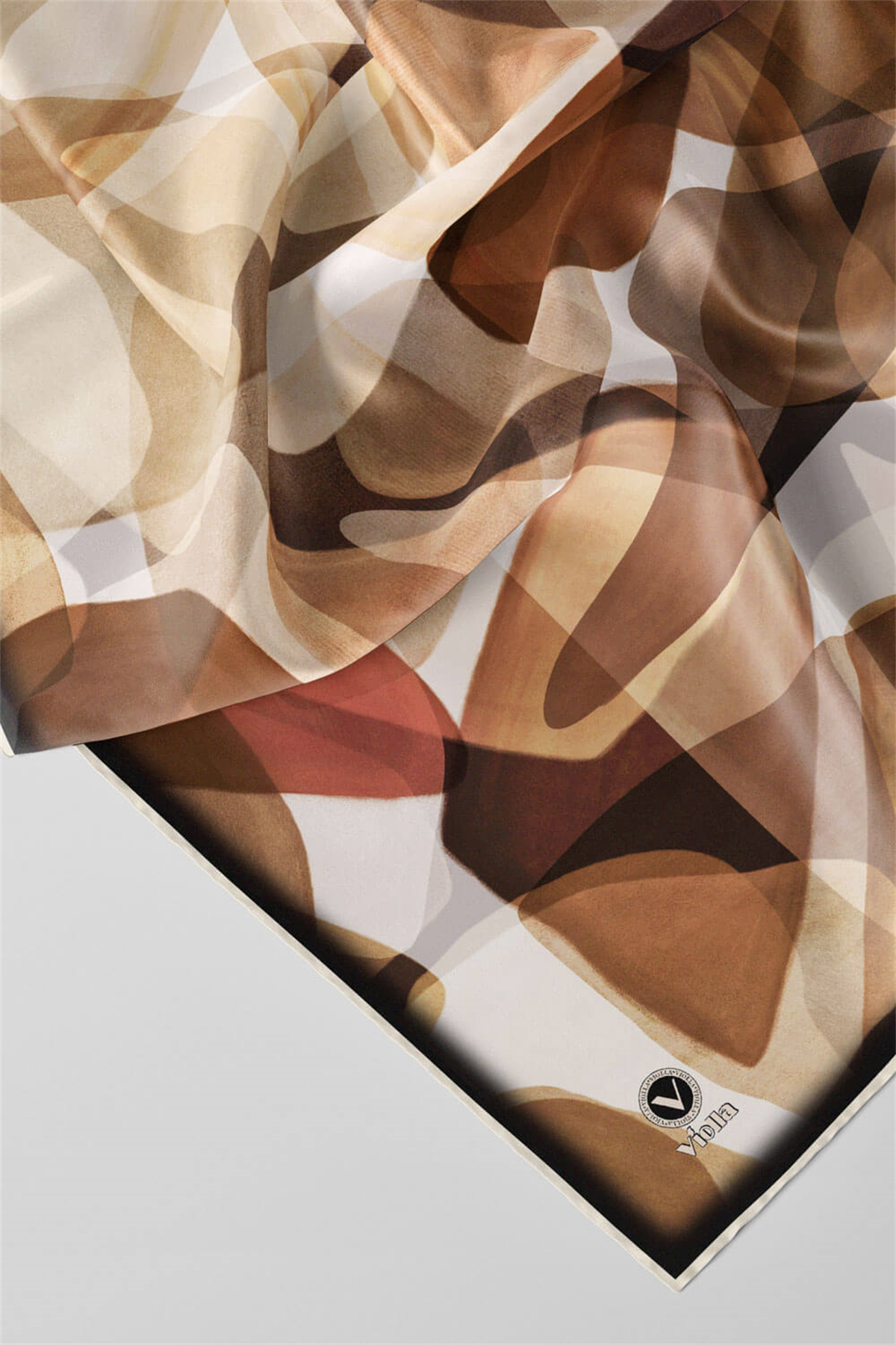 Twill Geometrik Batik Desenli Bej Renkli 90x90 Eşarp (İpek İçermez) Kenar Dikiş Şekli El Dikişli