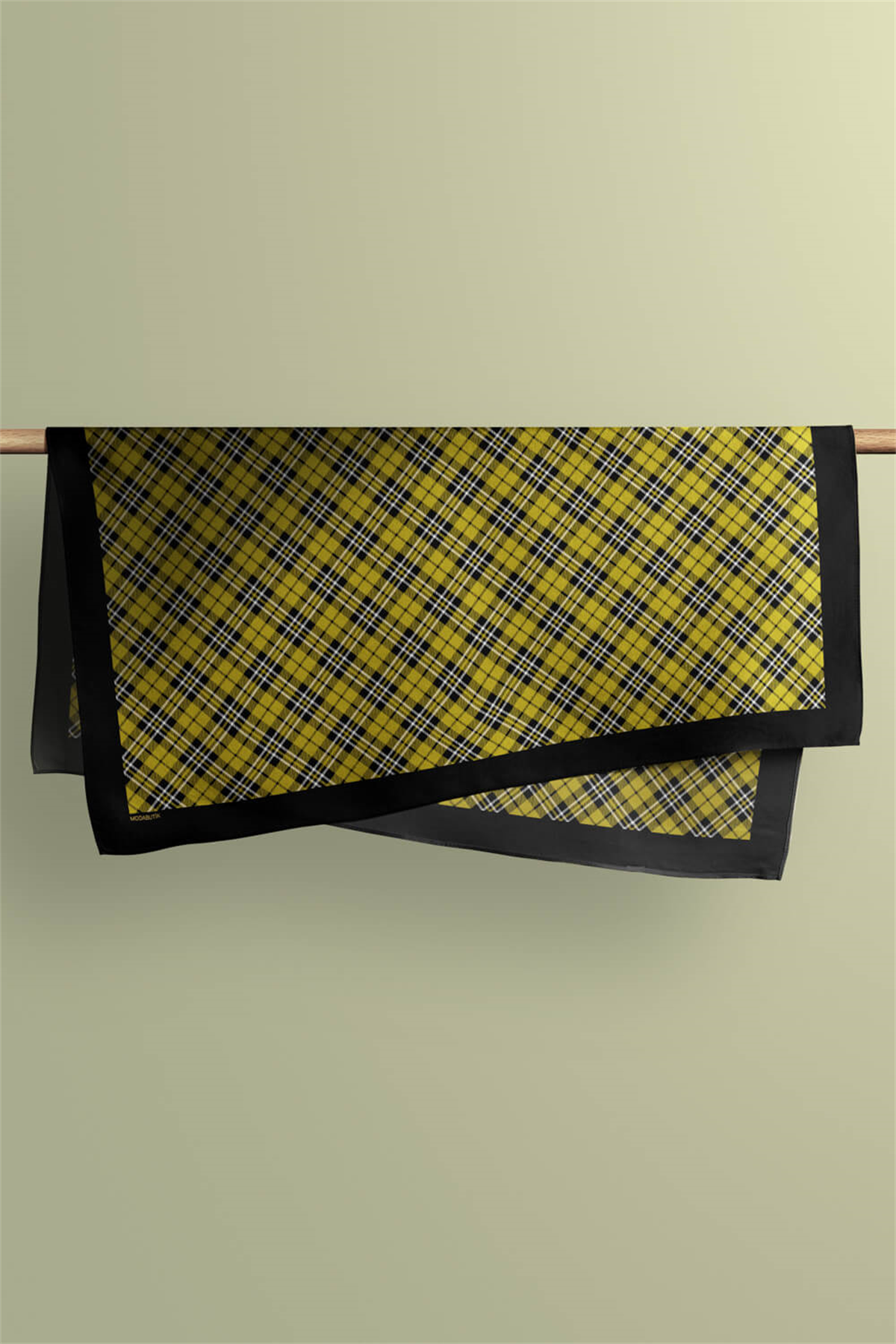 Z48 Kadın Siyah Yeşil Kare Desenli 50x50 Bandana HYL DG01411-22