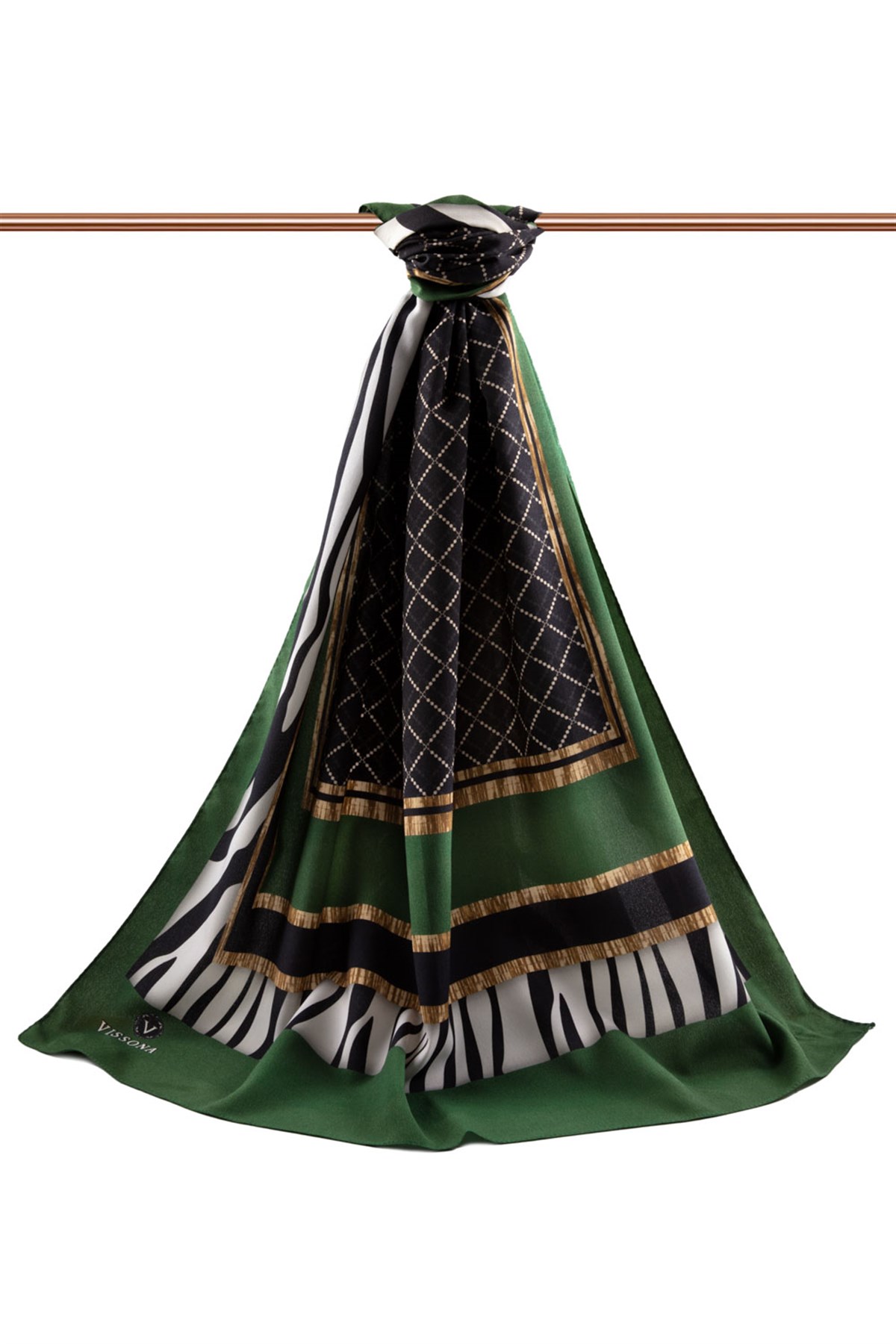 KREP ZEBRALI BAKLAVA DESENLİ ZÜMRÜT YEŞİLİ RENKLİ 75X195 KIRIŞMAZ ŞAL