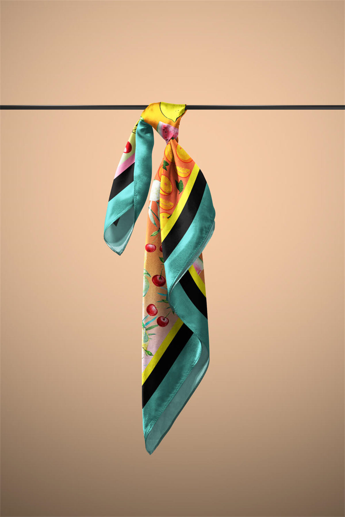 G59 Kadın Kırmızı Fruits Desenli 50x50 Bandana DG01456-22