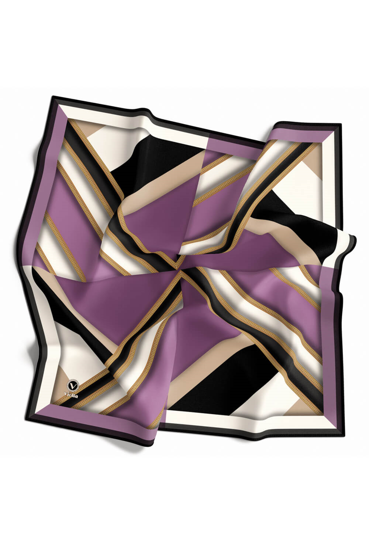 Twill Geometrik Desenli Lila Renkli 90x90 Eşarp (İpek İçermez) Dikim Şekli : El Dikişi