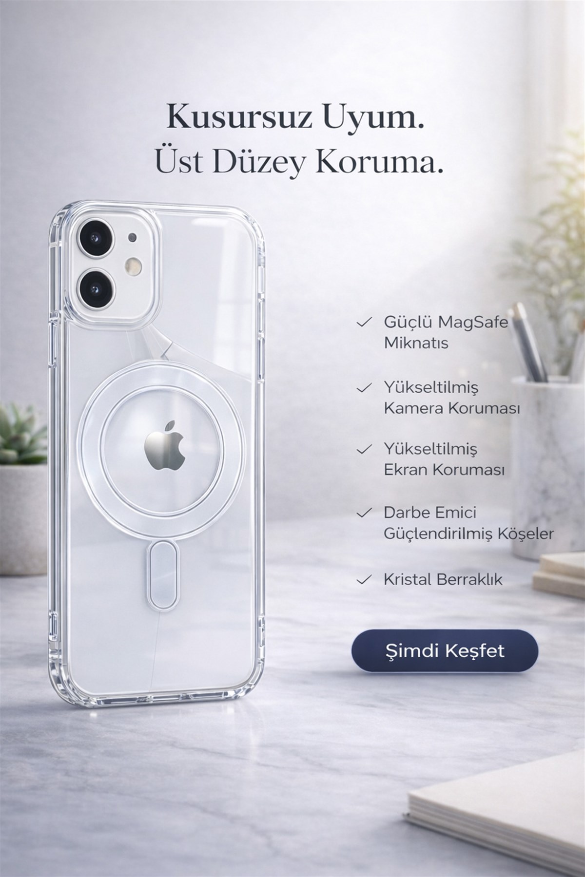 iPhone 11 Uyumlu Kamera Korumalı Magsafe Wireless Şarj Özellikli Lüks Şeffaf Silikon Telefon Kılıfı