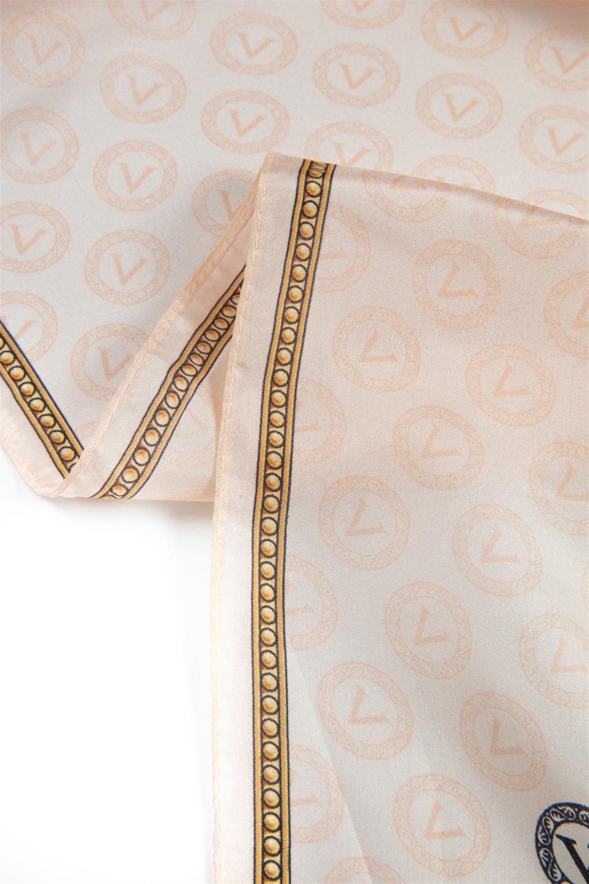 %100 İpek Degradeli Ve Monogram Desenli Somon - Gold Renkli 92x210 Şal