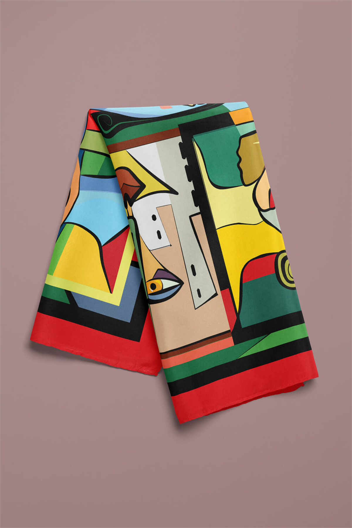 A11 Kadın Portrait Desenli Bandana 50x50 Kırmızı DG0238-22 Snz