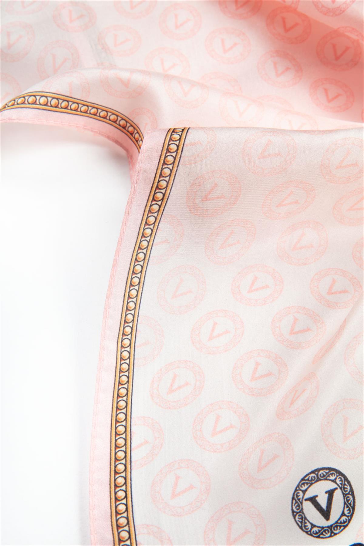 %100 İpek Degradeli Ve Monogram Desenli Pudra - Gold Renkli 92x210 Şal