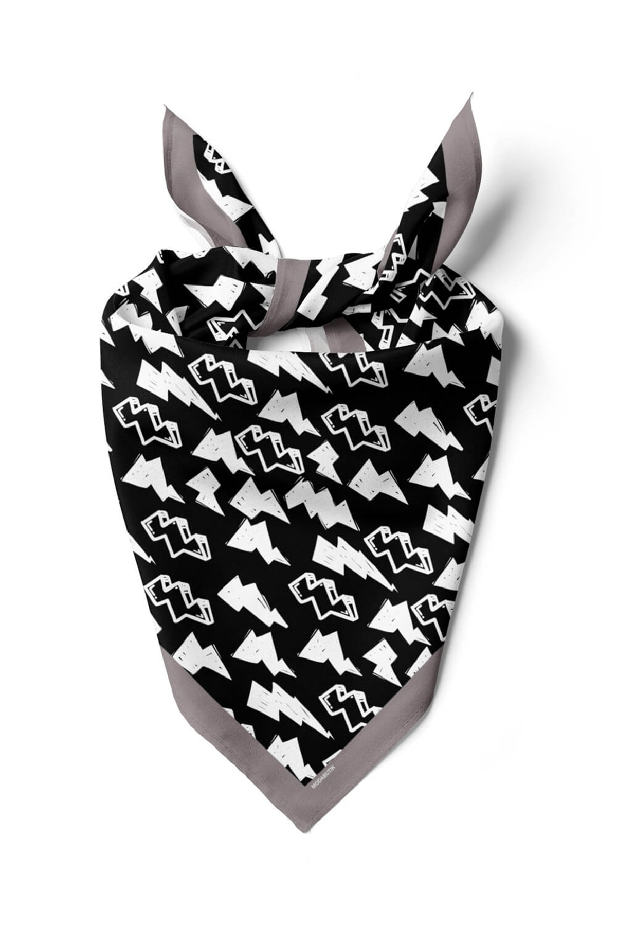 Y75 Kadın Şimşek Desenli Bandana 50x50 Siyah DG0150-22