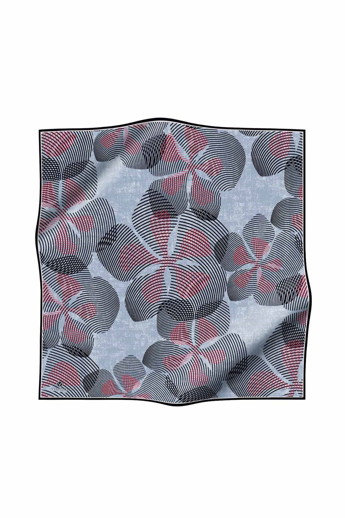 %100 Twill İpek Çizgili Çiçek Desenli Siyah - Kırmızı Renkli 90x90 Eşarp Dikim Şekli : El Dikişi