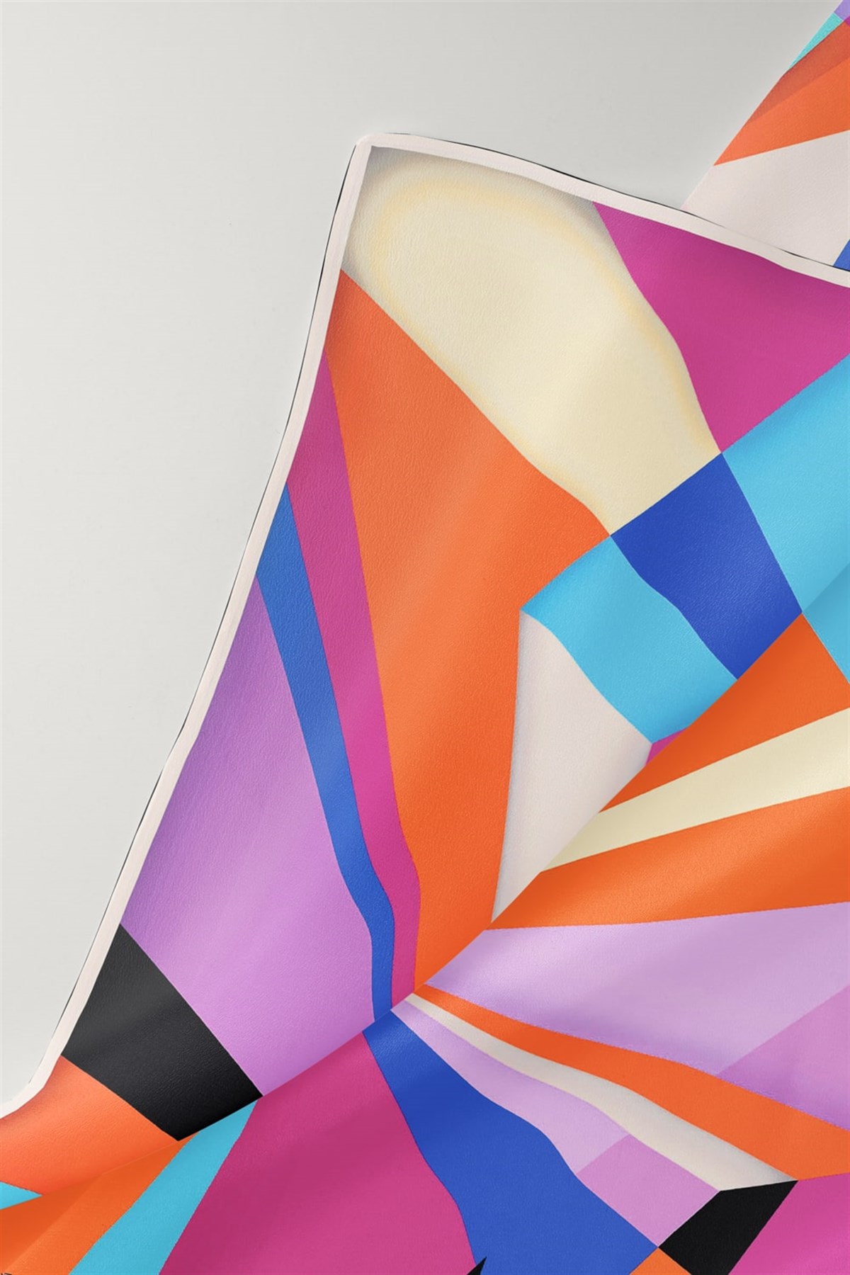 %100 Twill İpek Geometrik Desenli Fuşya - Turuncu Renkli 90x90 Eşarp Dikim Şekli : El Dikişi