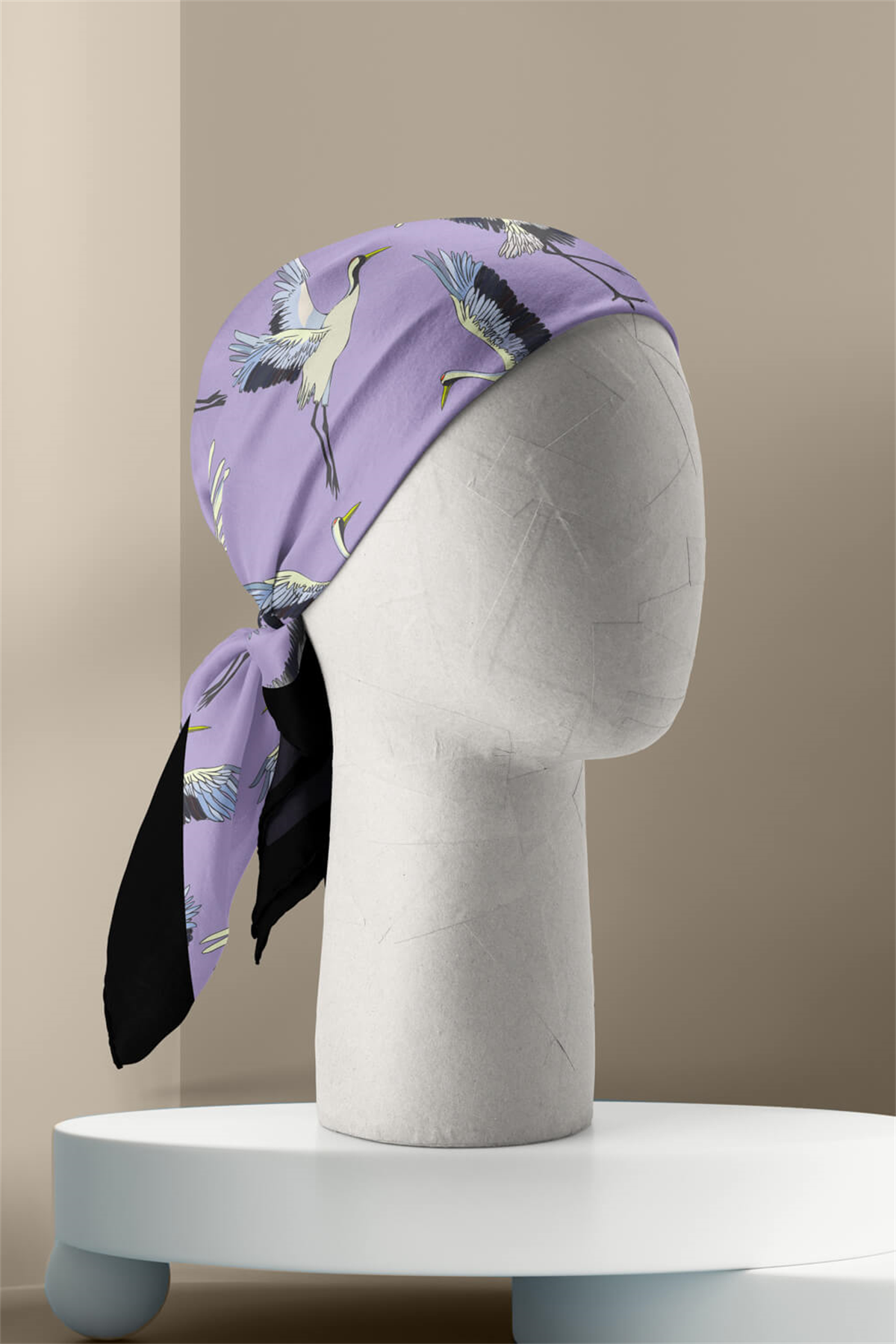 B9  Kadın Lila Stork Desenli 50x50 Bandana HYL DG0877-22