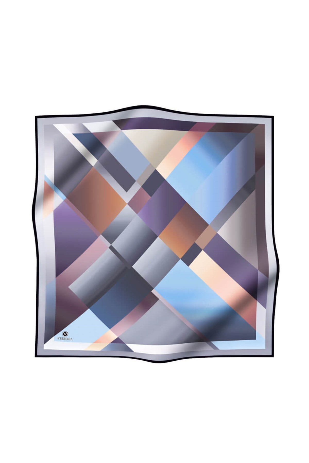 % 57 İPEK % 43 VİSKON Twill İpek Geometrik Desenli Gri - Bebe Mavisi Renkli 90x90 Eşarp Dikim Şekli : El Dikişi
