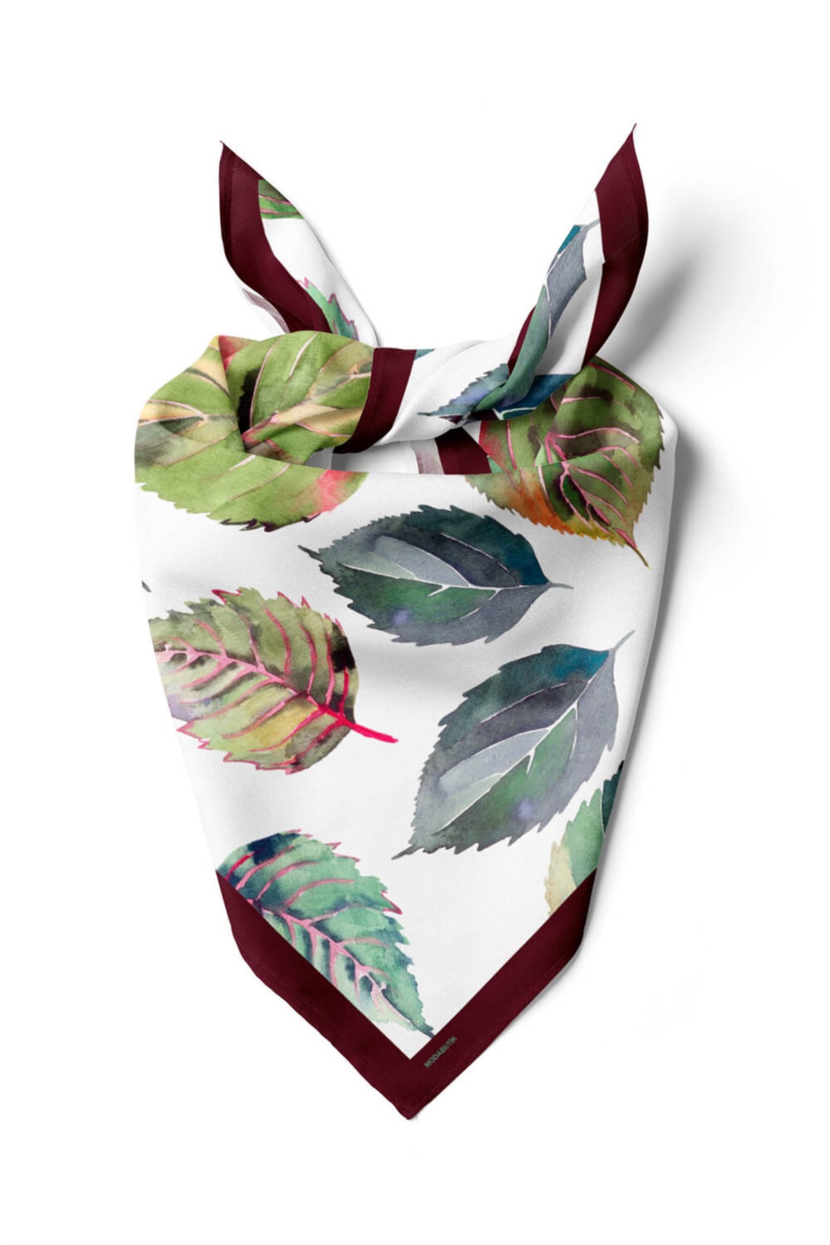 Violla Y7 Kadın Yaprak Desenli Bandana 50x50 Yeşil Beyaz DG0478-22