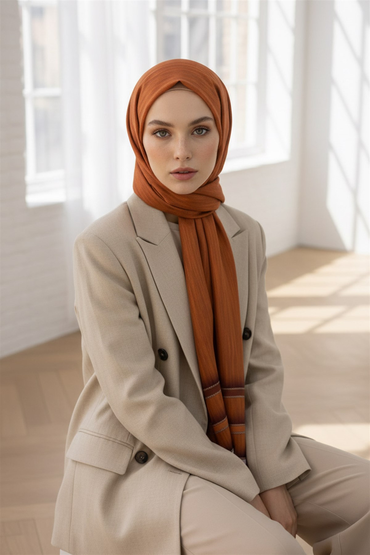 %100 Saf İpek Şal İnce Saten Vual Dokuma Doku Desenli 90x210 Şal