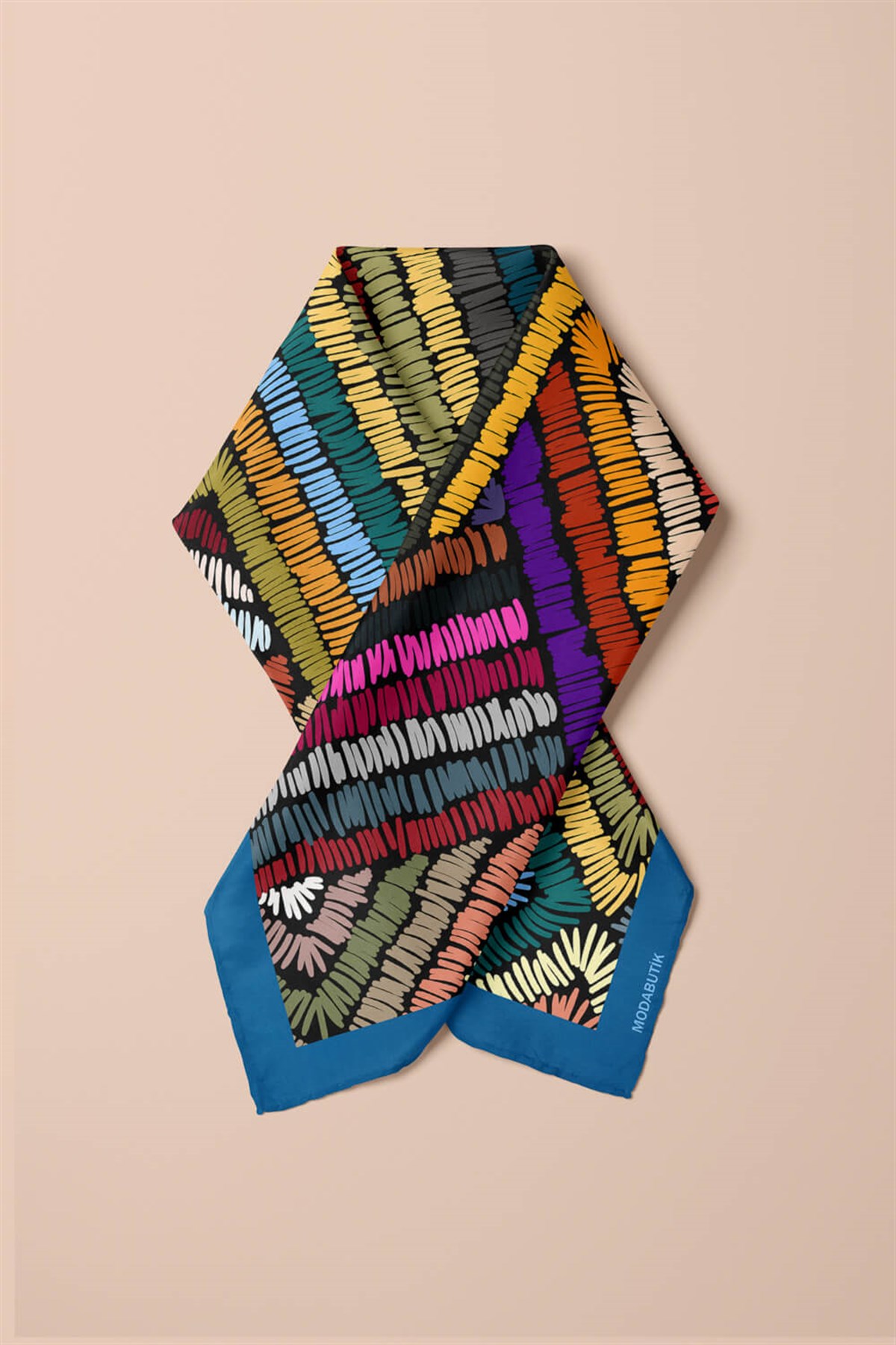 Violla D69 Kadın Geometrik Desenli Bandana 50x50 Mavi Yeşil DG0412-22