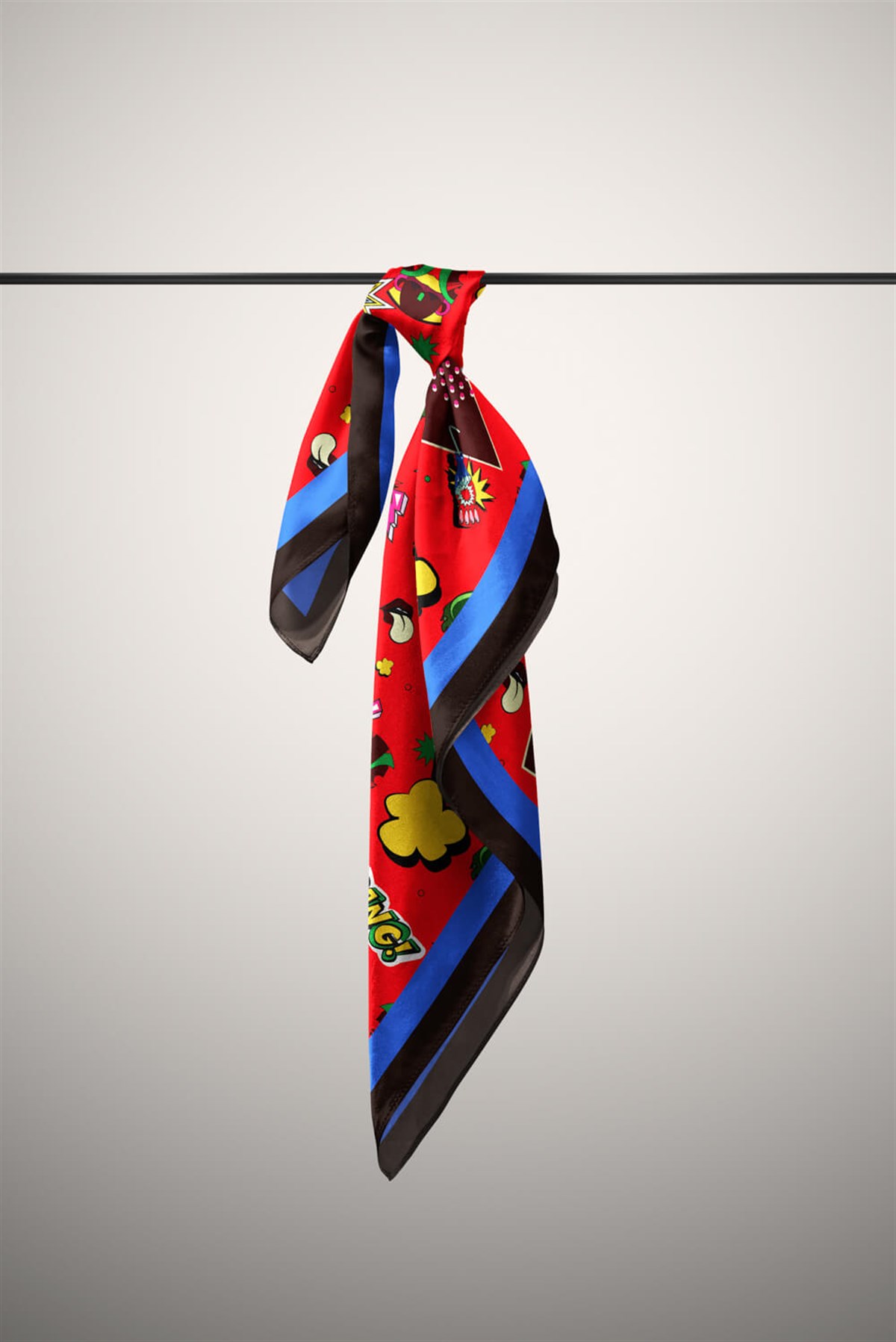 Kadın Kırmızı Mavi   Cover Desenli 50x50 Bandana - DG0998