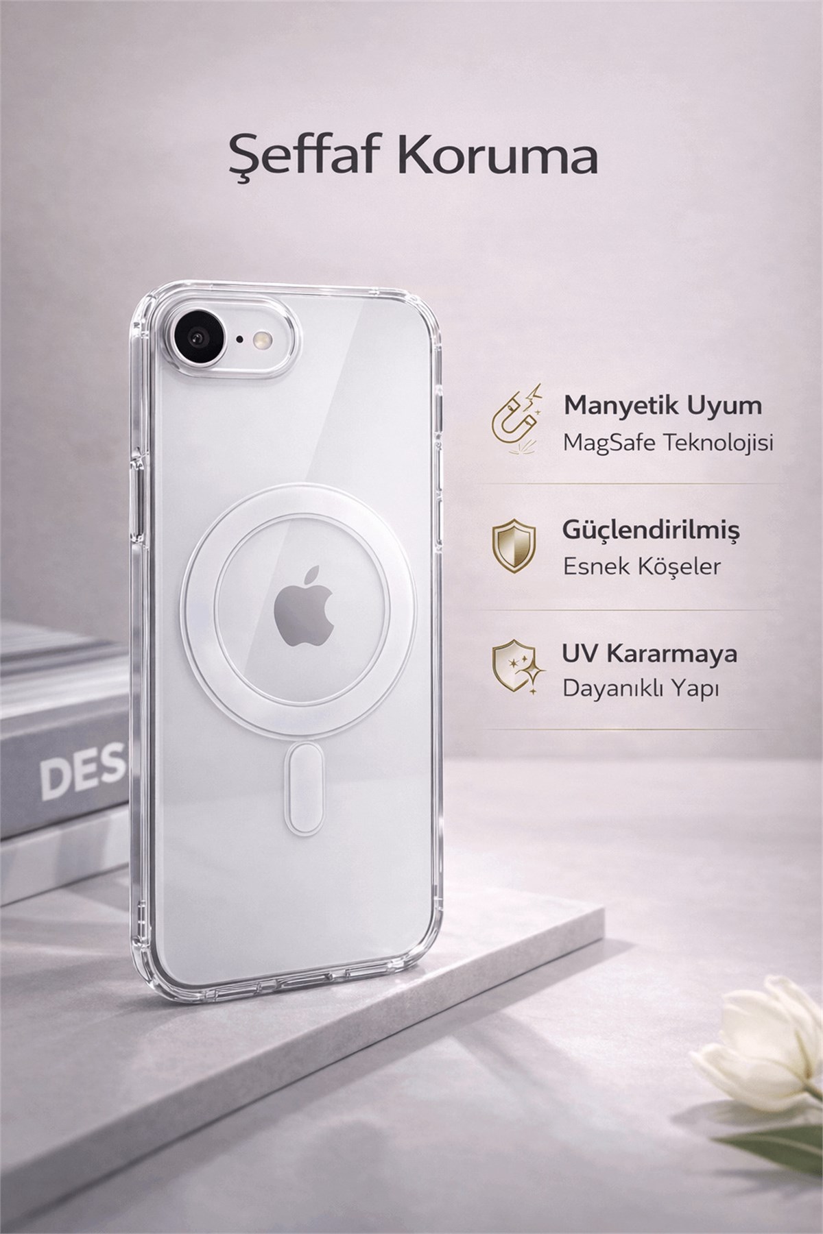 iPhone 16 E Uyumlu Kamera Korumalı Magsafe Wireless Şarj Özellikli Lüks Şeffaf Silikon Telefon Kılıfı