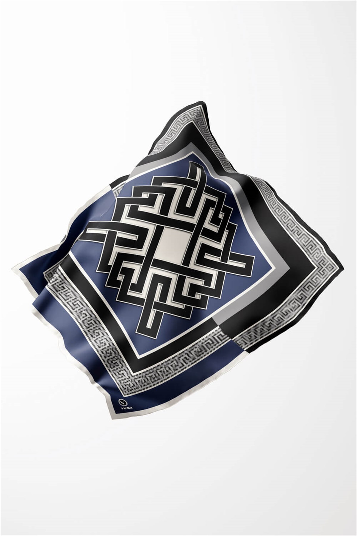 Twill Çizgili Sonsuzluk Düğümü Desenli İndigo Renkli 90x90 Eşarp (İpek İçermez)