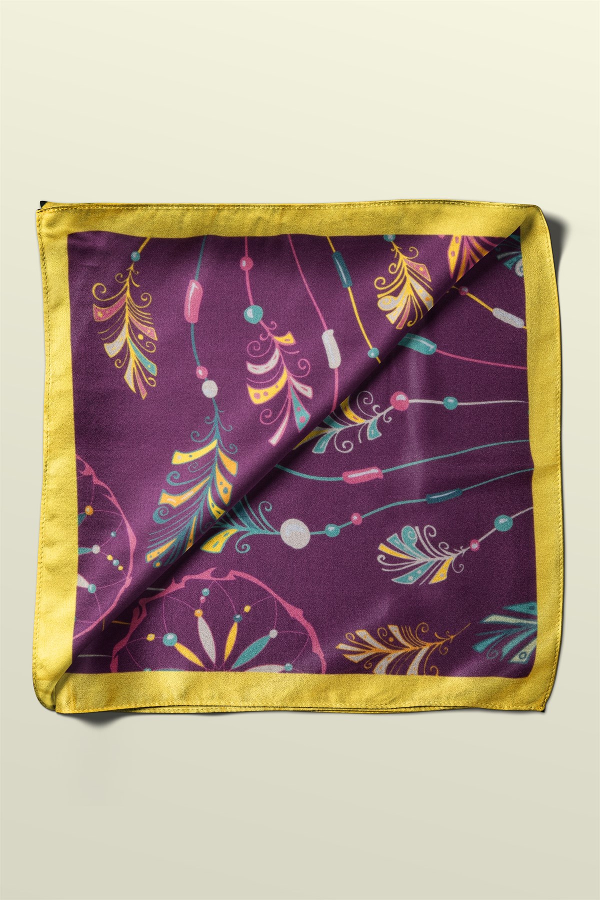 Violla B97 Kadın Yaprak Desenli Bandana 50x50 Yeşil DG0332-22 Snz