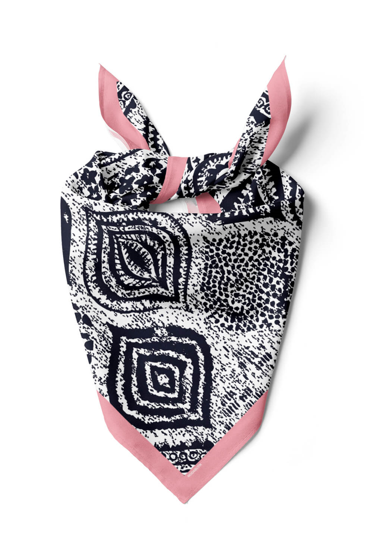 D101 Kadın Etnik Desenli Bandana 50x50 Siyah DG0177-22