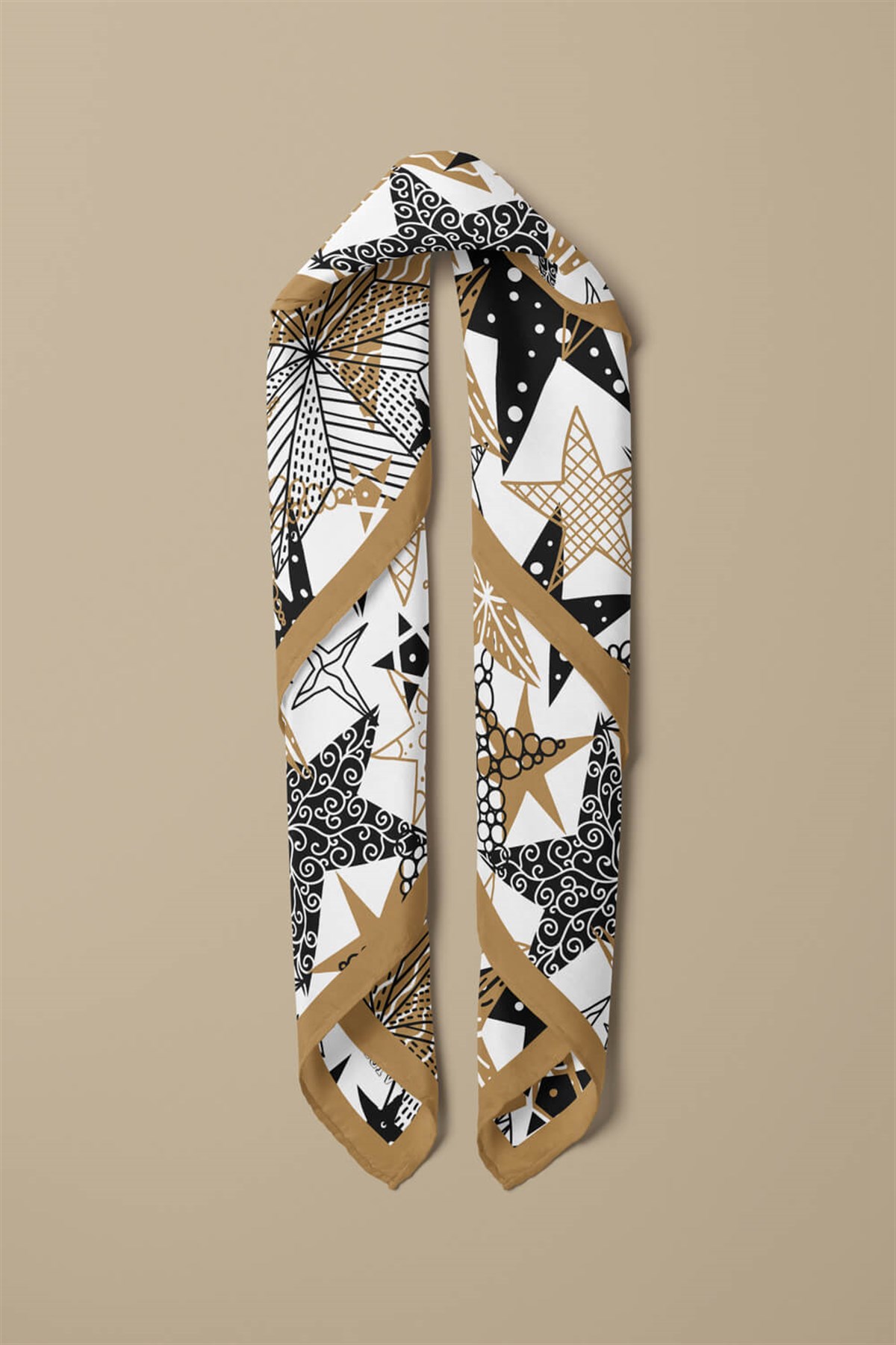 %100 İpek Yıldız Desenli Kadın Bandana