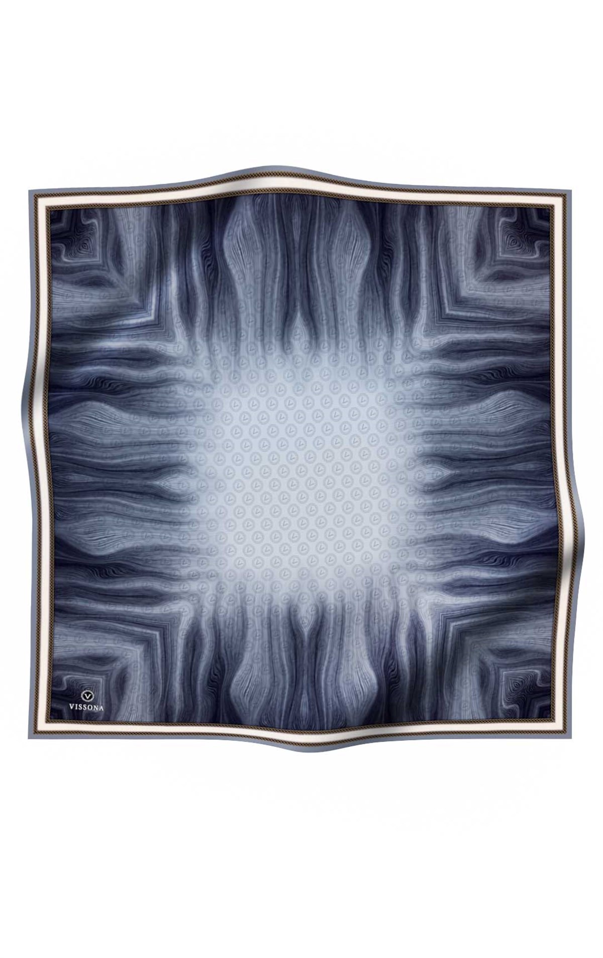 100% Twill İpek Monogram Desenli Gri Renkli 90x90 Dikim Şekli : El Dikişi Eşarp