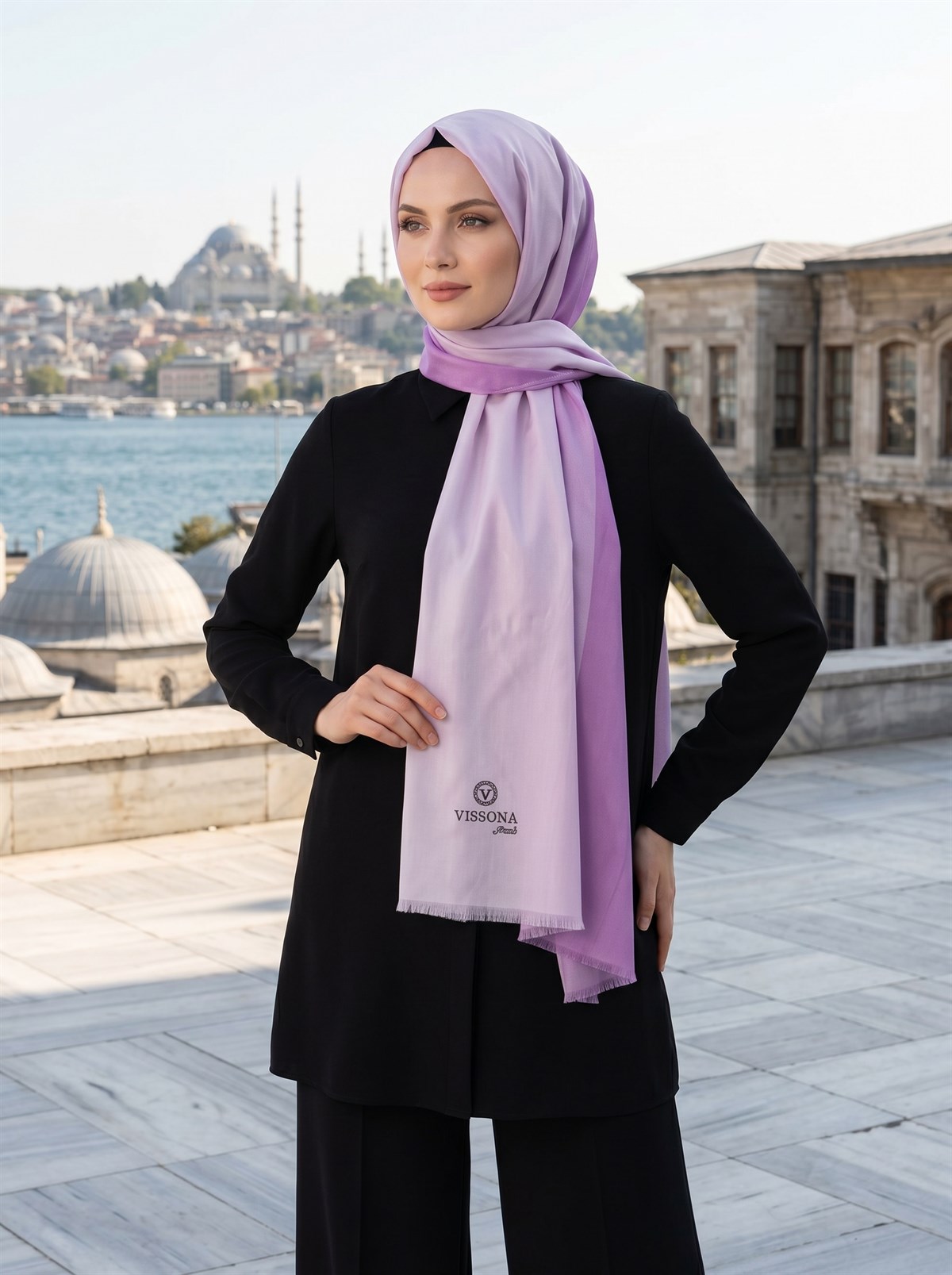 %100 Saf İpek Şal İnce Saten Vual Dokuma Degrade Desenli 90x210 Şal