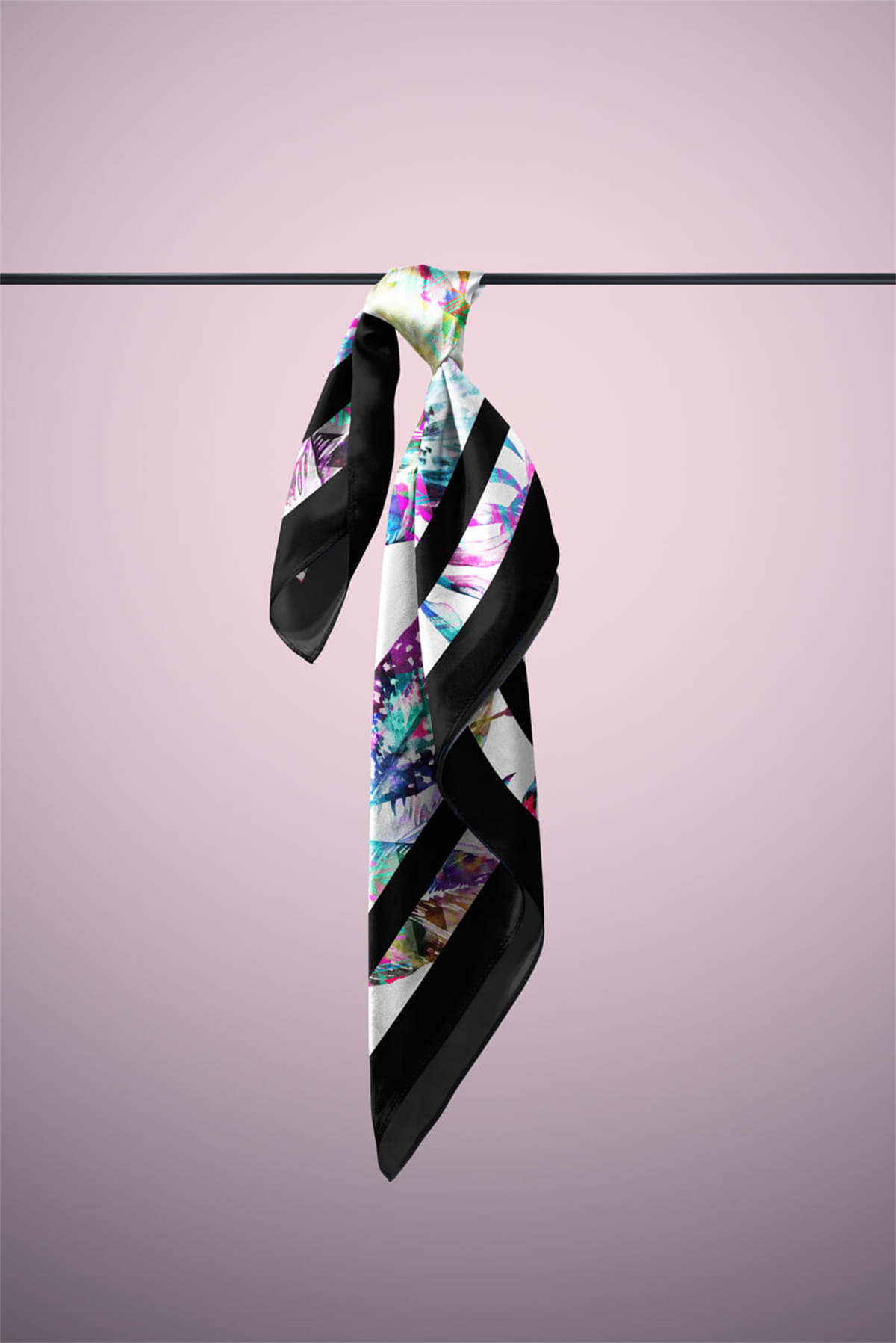 D115 Kadın Garden Desenli Bandana 50x50 Mor DG0225-22