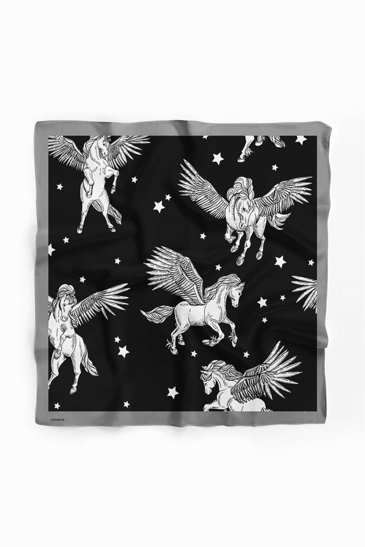 H1 Kadın Pegas Desenli Bandana 50x50 Siyah Beyaz DG0381-22