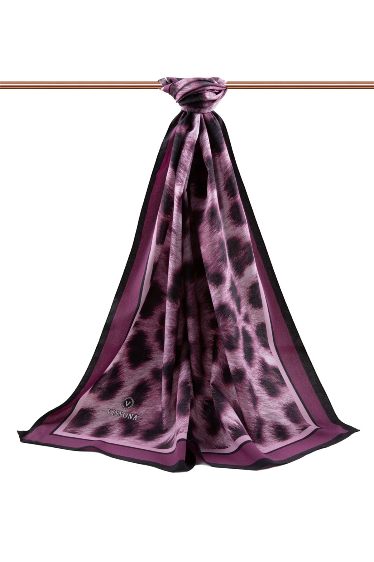 KREP LEOPAR DESENLİ GÜL KURUSU RENKLİ 75X195 KIRIŞMAZ ŞAL