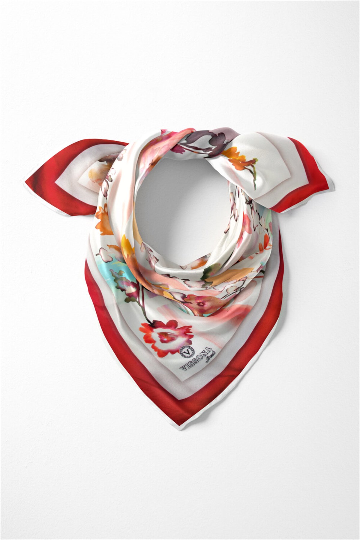 %100 İpek Kadın Desenli Bandana 80x80