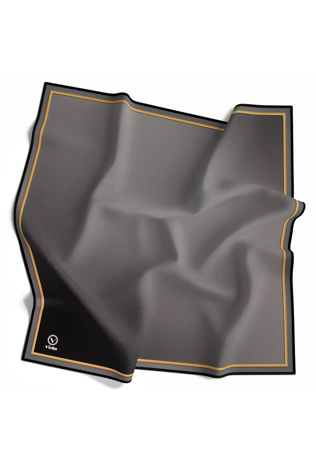 Twill Degrade Desenli Gri Renkli 90x90 Eşarp (İpek İçermez) Kenar Dikiş Şekli El Dikişli