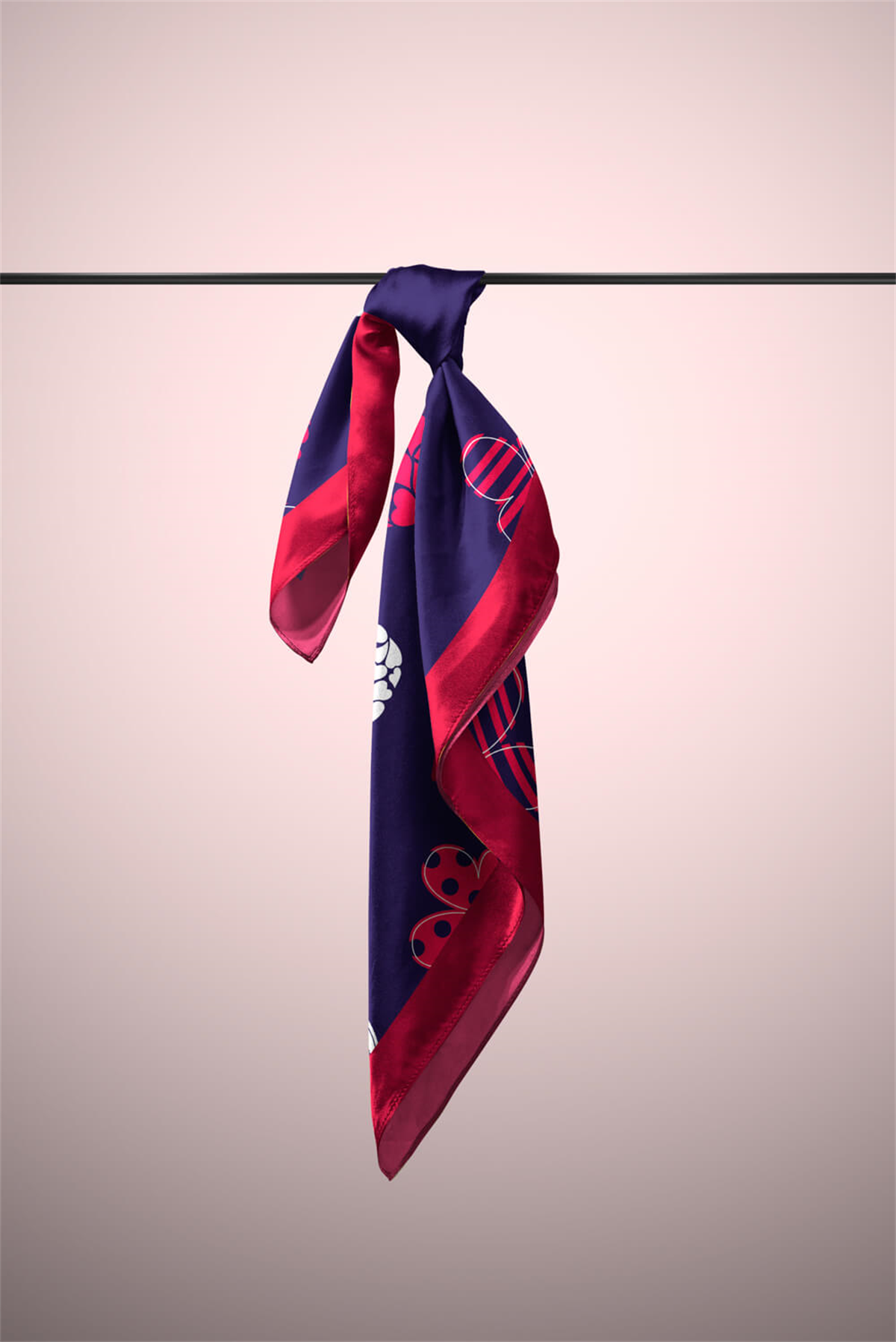 Y16 Kadın Kalp Ve Kelebek Desenli Bandana 50x50 Kırmızı Beyaz Mavi DG0471-22