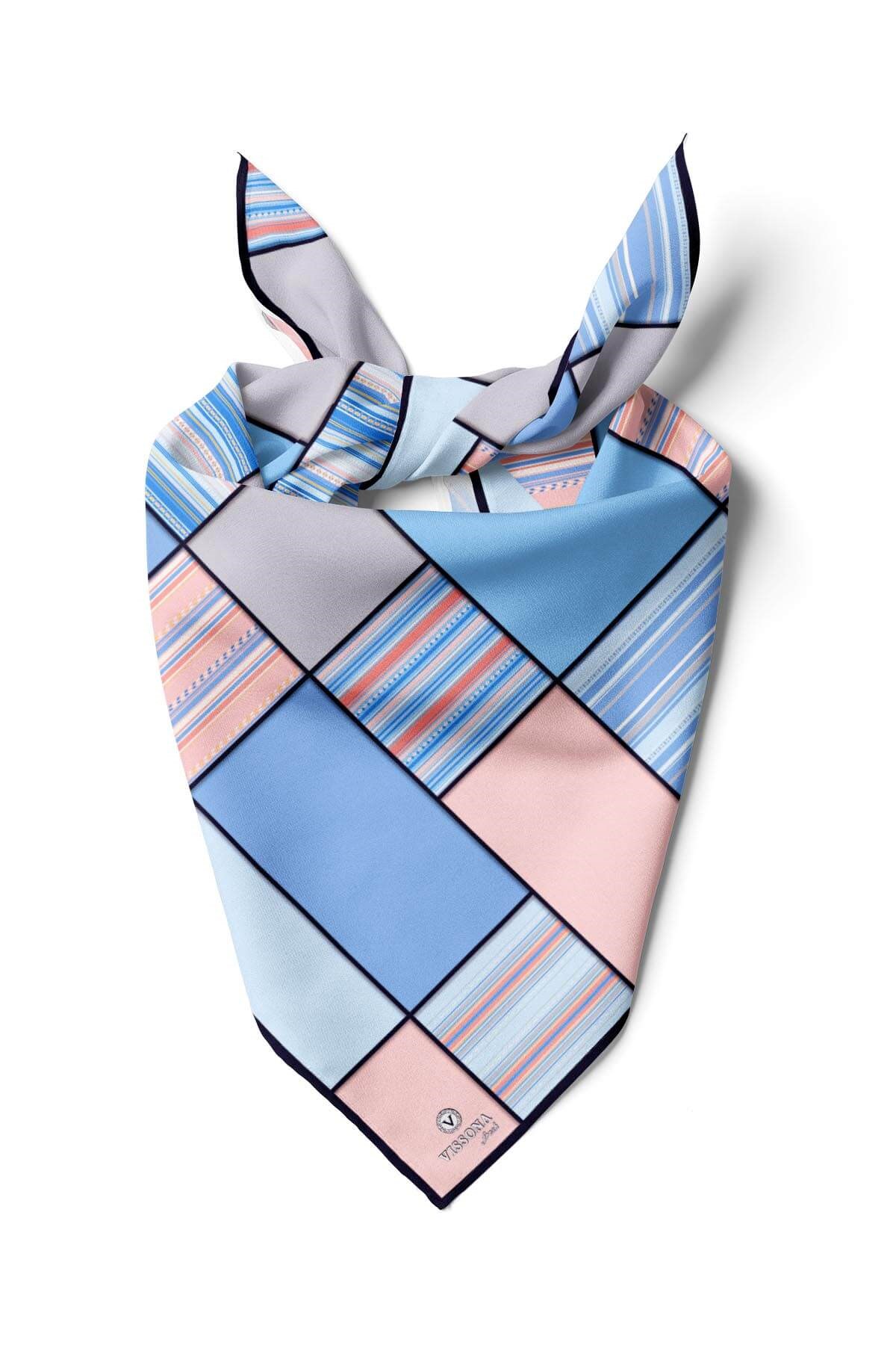 %100 İpek Kadın Geometrik Desenli Bandana 80x80