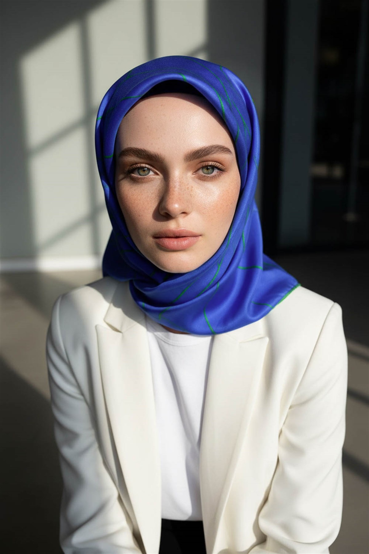 %100 Twill İpek Çizgi Desenli Saks - Zümrüt Yeşili Renkli 90x90 Eşarp Dikim Şekli : El Dikişi