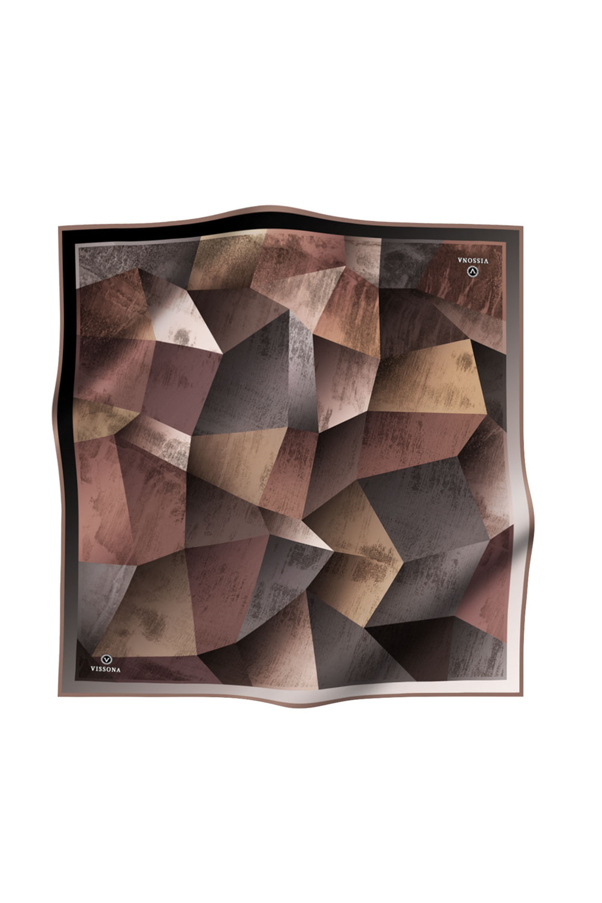 % 57 İPEK % 43 VİSKON Twill İpek Geometrik Desenli Soğan Kabuğu - Bej Renkli 90x90 Eşarp Dikim Şekli : El Dikişi