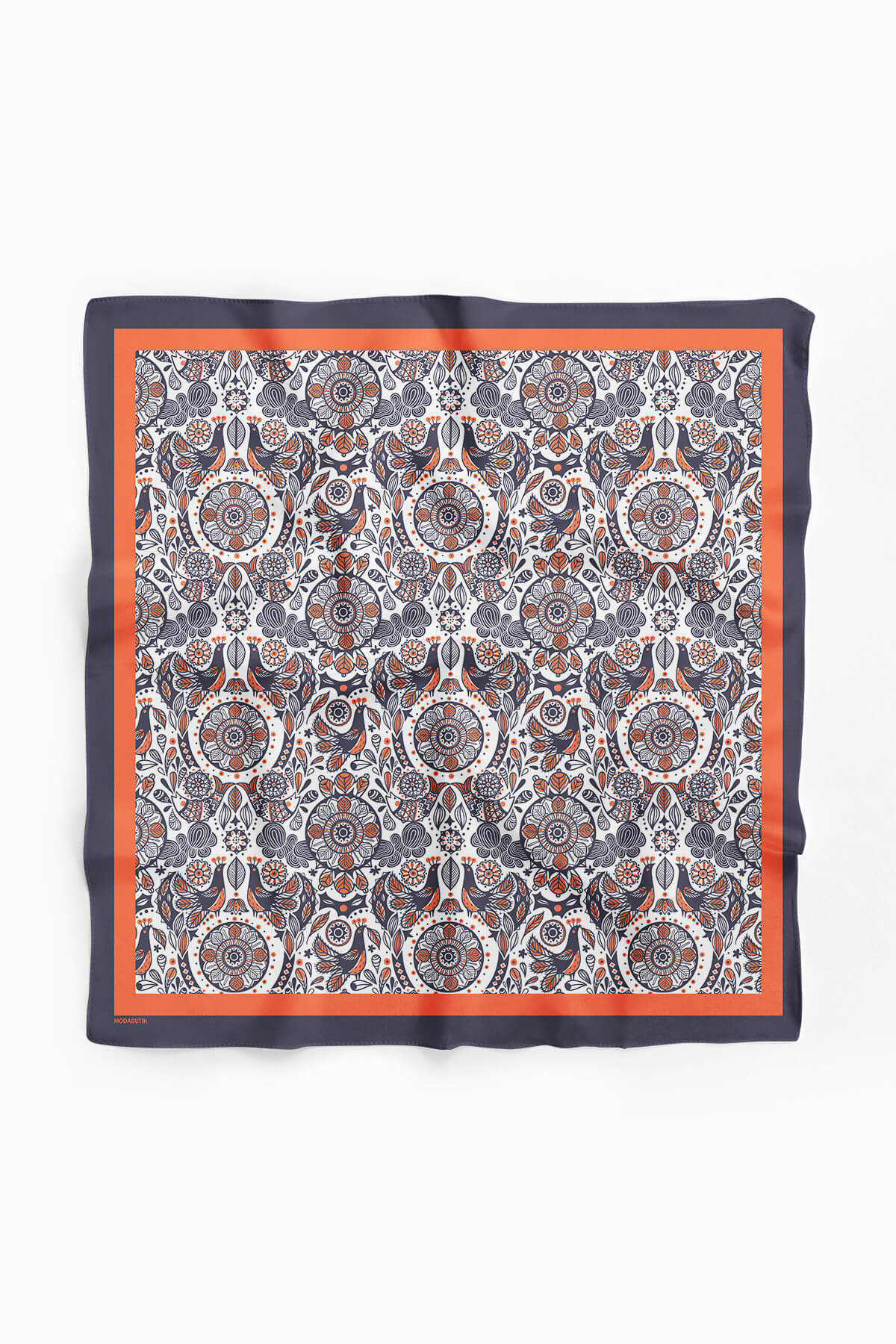 Kadın Turuncu Tavuskuşu  Desenli 50x50 Bandana  DG0633-22