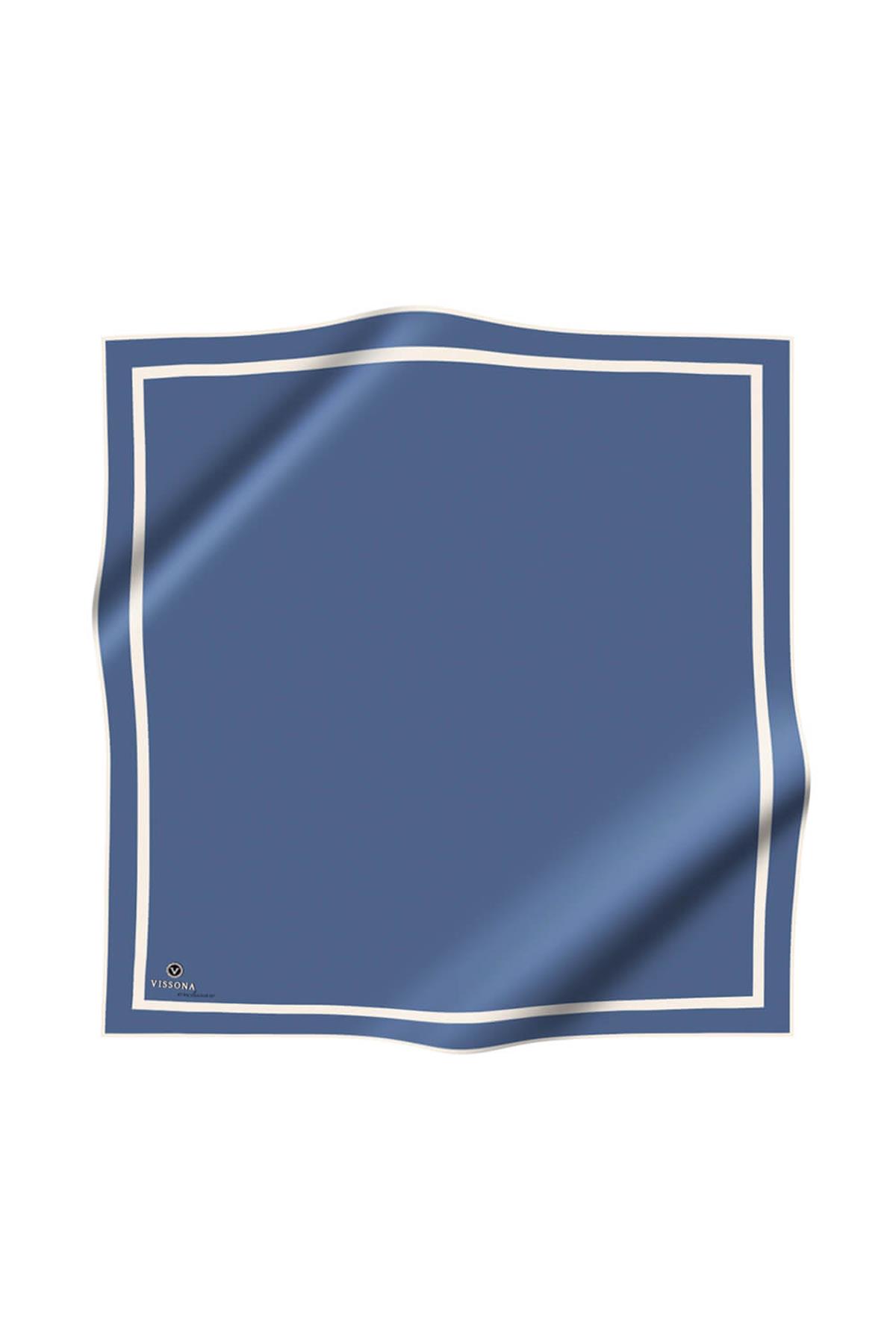 100% Twill İpek Düz Renk Bordür Desenli İndigo - Krem Renkli Daha Tok Exclusive Serisi 90x90 Dikim Şekli : El Dikişi Eşarp