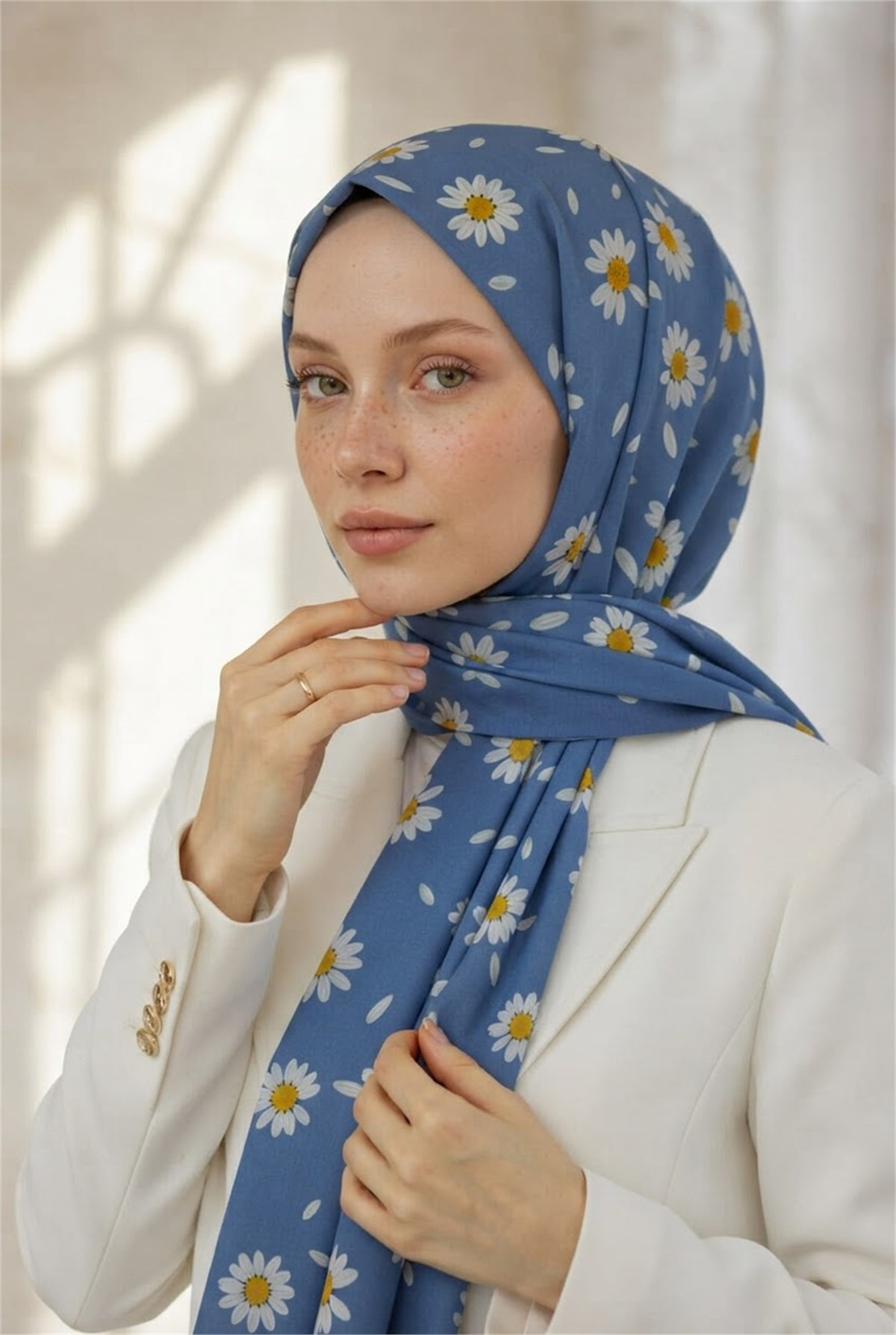 KREP PAPATYA DESENLİ BEBE MAVİSİ RENKLİ 75X195 KIRIŞMAZ ŞAL