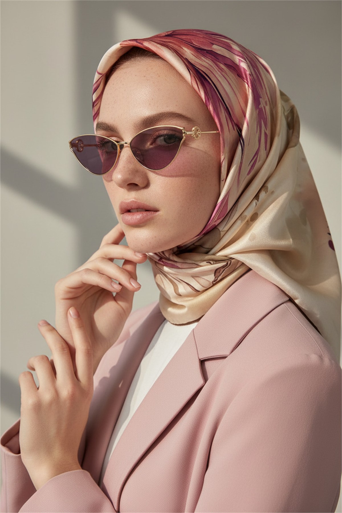 %100 Twill İpek Eşarp 90x90 Çiçekli Sulu Boya Desenli El Dikişli Kadın Eşarp