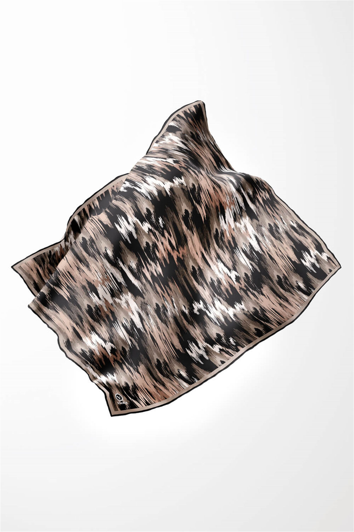 Twill Fırça Desenli Bej Renkli 90x90 Eşarp (İpek İçermez) Kenar Dikiş Şekli El Dikişli