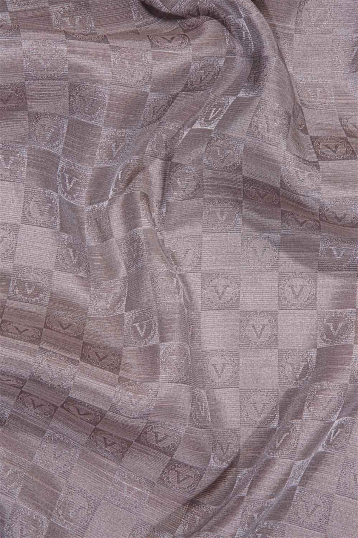 %57 İPEK %43 PAMUK MONOGRAM DESENLİ BEJ RENKLİ 70X190 ŞAL